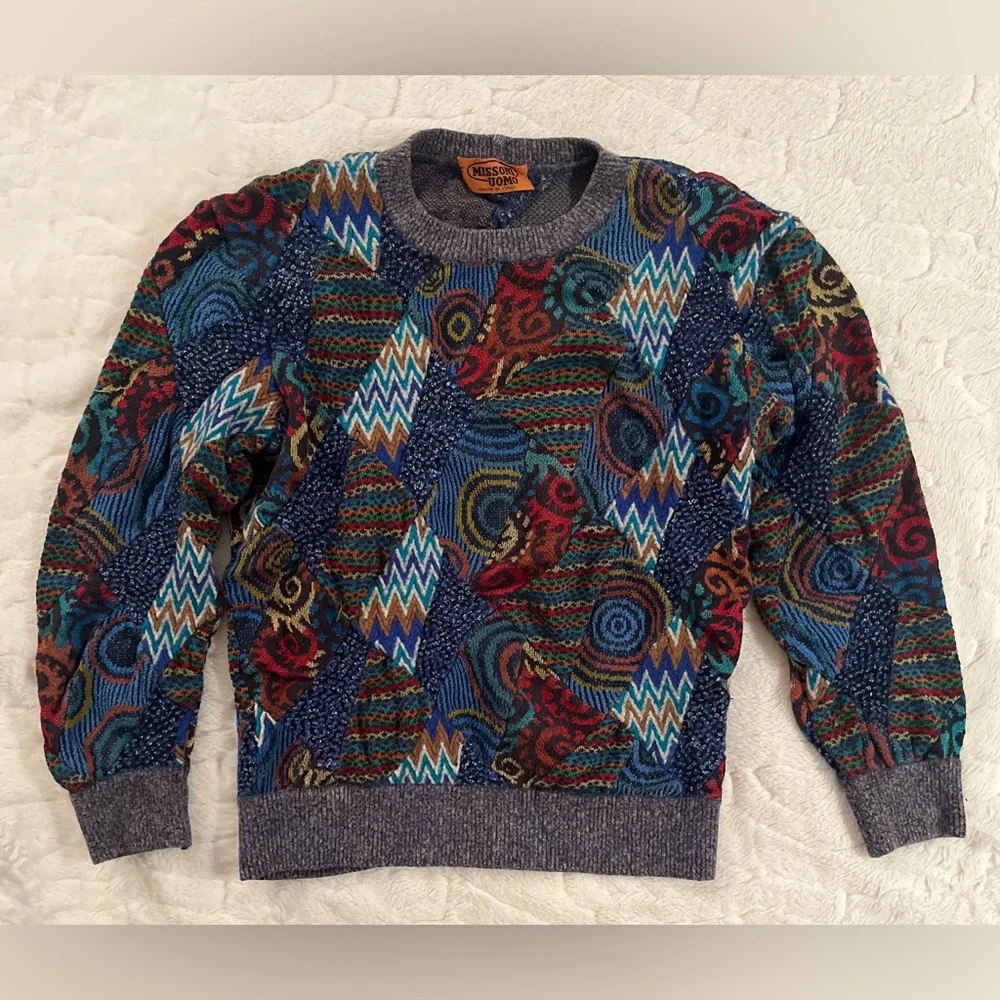 80's Missoni Patchwork Multi Color Amazing Crew Neck Wool Sweater size S. Rare🔥